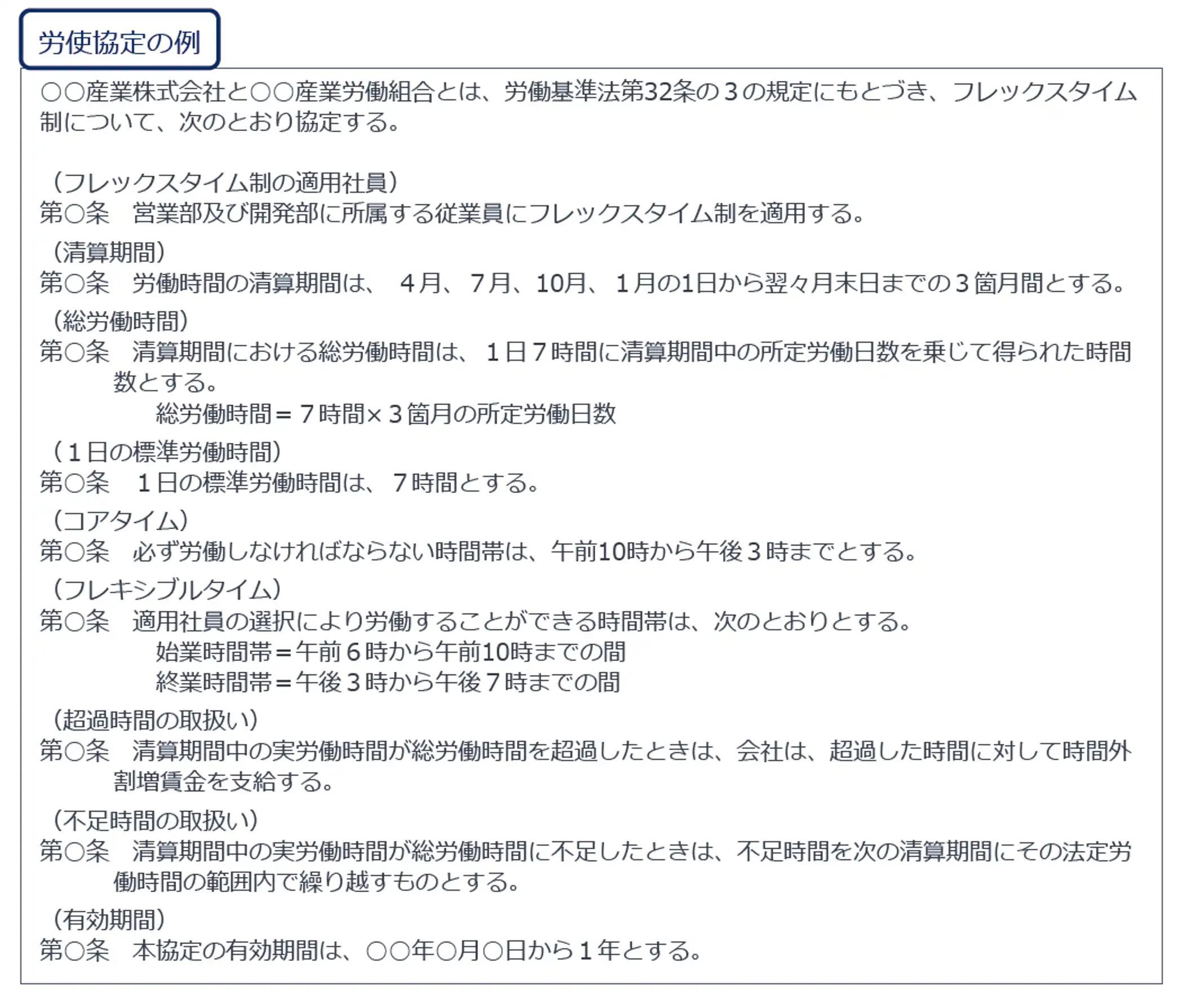 労使協定の例文