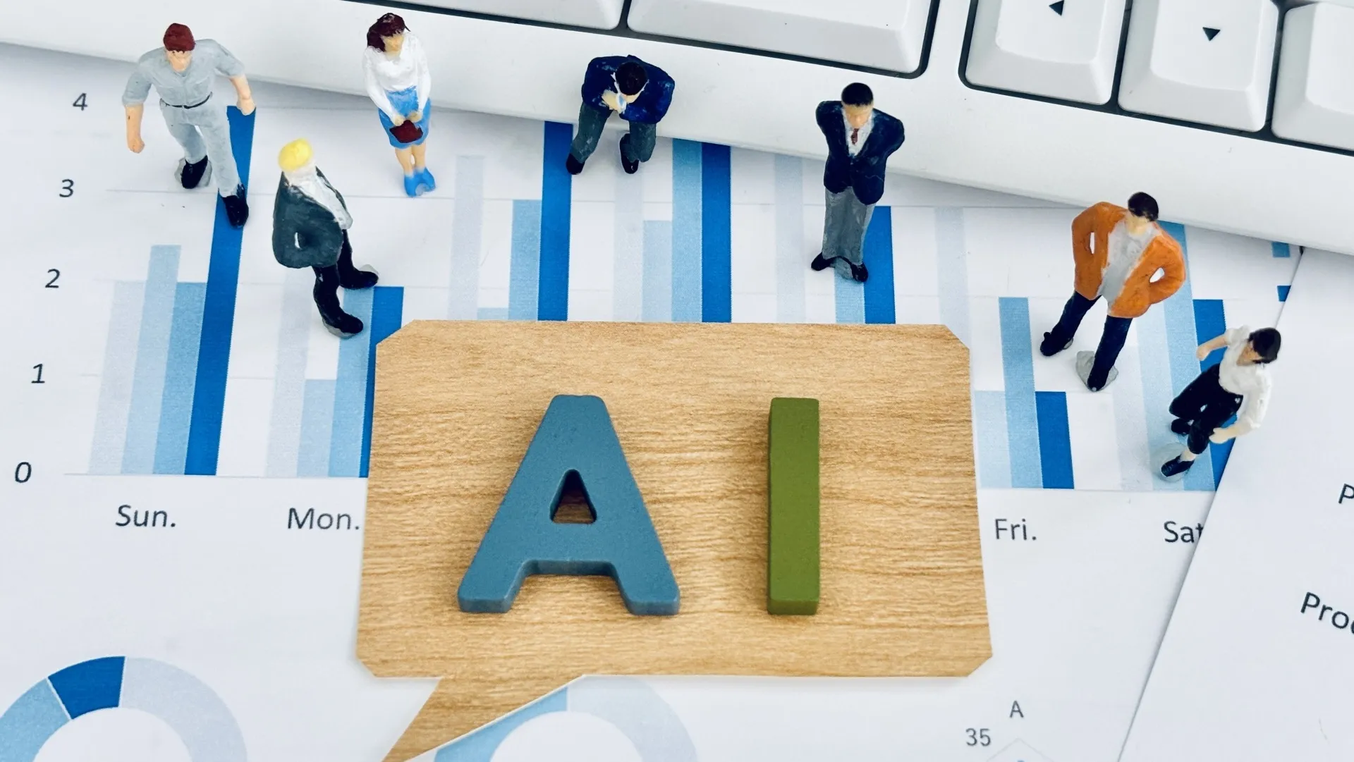 AIの文字ブロックとミニチュアの人類